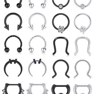 Mayhoop 16G 20Pcs Surgical Steel Nose Rings Septum Rings Captive Bead Rings Horseshoe Piercing Jewelry Cartilage Helix Daith Tragus Earring Hoop Lip Hinged Seamless Nose Hoop Ring for Women Men