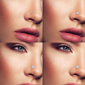 Vsnnsns 20G Threadless Push in Nose Rings for Women Men 316L Surgical Stainless Steel L Shaped Nose Studs Screw Bone Nose Rings Piercings 20 Gauge Nostril Piercing Nose Studs Opal For Women