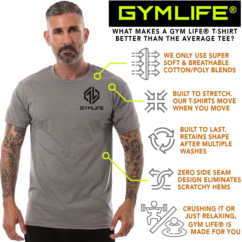 GYM LIFE Men's Power Up Athletic Performance Short Sleeve Workout T-Shirt, Slate (X-Large)