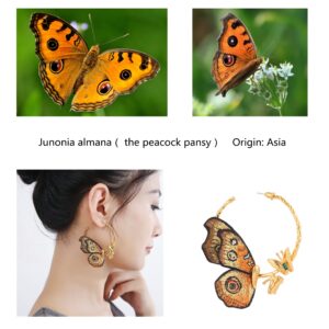 TEBIHOYO Butterfly Earrings, Gold Hoop Earrings Butterfly Wings Gifts, 24K Real Gold Plated Embroidery Hand, Fashion Hypoallergenic Earrings for Women teen girls (Junonia almanac)