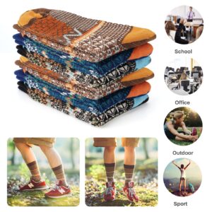 Luckit 6 Pack Wool Socks for Men Women, Warm Cotton Socks Winter Cabin Socks, Vintage Fall Patterned Socks Unisex Knit Socks (Retro puzzle)