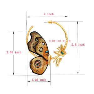 TEBIHOYO Butterfly Earrings, Gold Hoop Earrings Butterfly Wings Gifts, 24K Real Gold Plated Embroidery Hand, Fashion Hypoallergenic Earrings for Women teen girls (Junonia almanac)