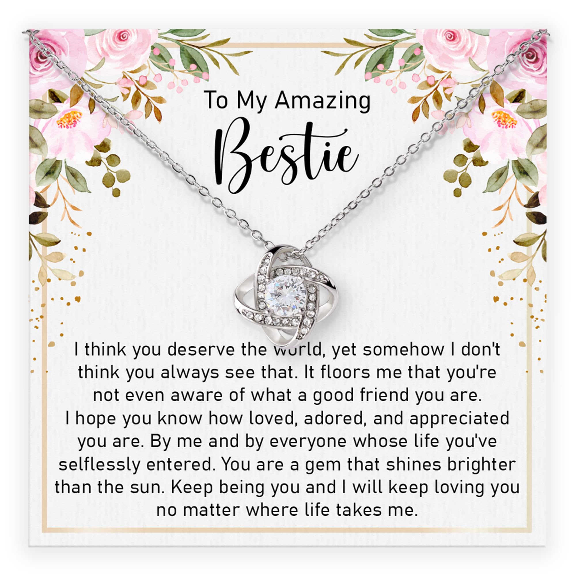 To My Amazing Bestie Friendship Necklace, Best Friend Necklace for Women Friendship Gifts, Best Friend Birthday Gifts for Women, Long Distance Friendship Jewelry, Friendship Love Knot Necklace for Women Friends, Christmas Gift for her. (Luxury Box)