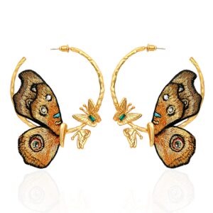 tebihoyo butterfly earrings, gold hoop earrings butterfly wings gifts, 24k real gold plated embroidery hand, fashion hypoallergenic earrings for women teen girls (junonia almanac)