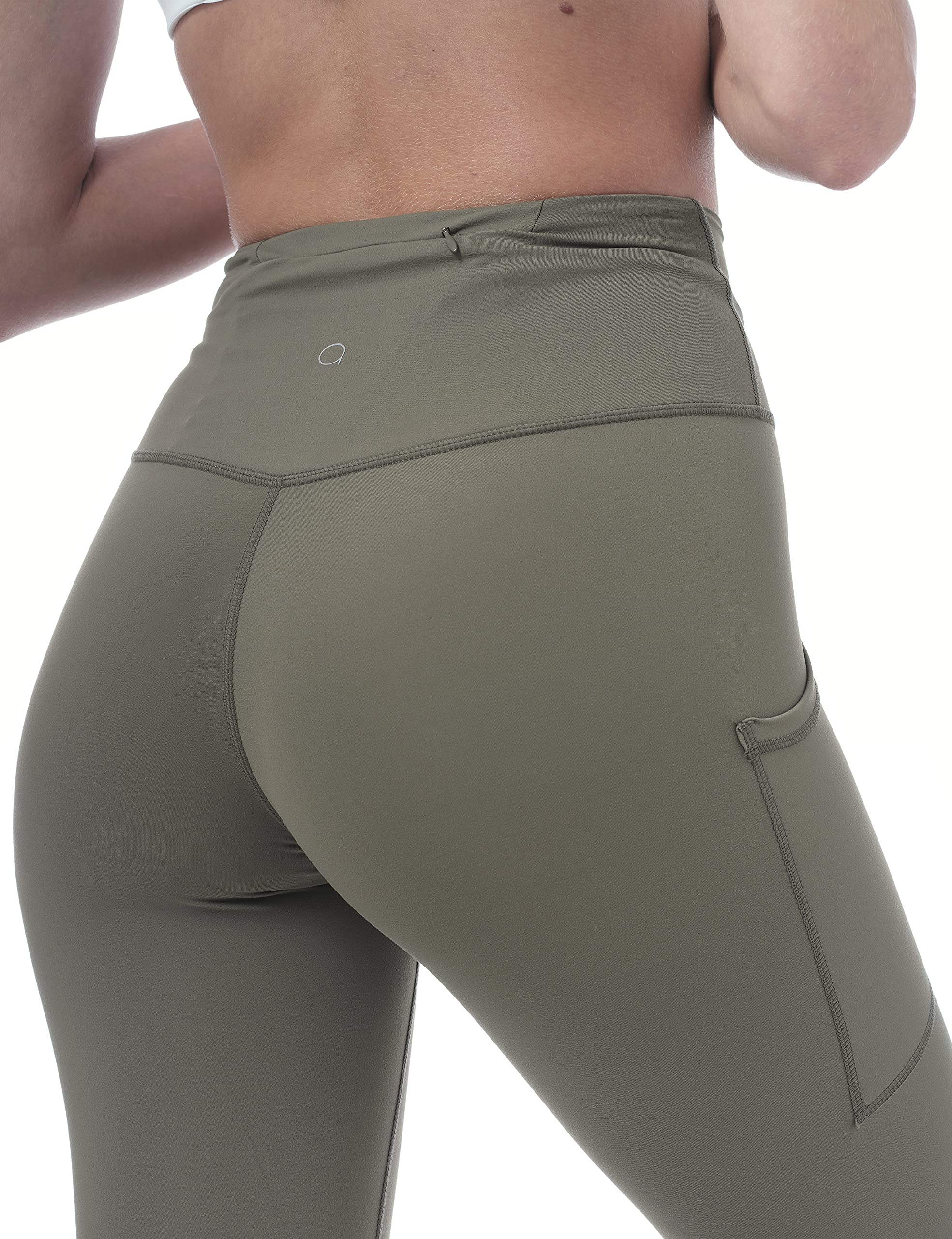 Allsense Women's High Waist Yoga Leggings with Inside and Back Zipper Pockets, Sports Gym Workout Running Pants S OliveGreen