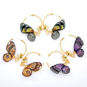 TEBIHOYO Butterfly Earrings, Gold Hoop Earrings Butterfly Wings Gifts, 24K Real Gold Plated Embroidery Hand, Fashion Hypoallergenic Earrings for Women teen girls (Junonia almanac)