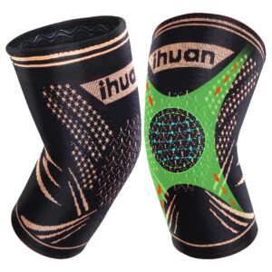 ihuan Copper Knee Braces Sleeves for Knee Pain Women Men - Compression Knee Brace Support for Working, Running, Workout