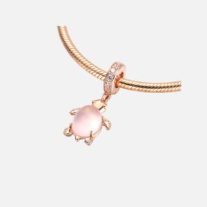 Ouroyea Murano Glass Rose Gold Pink Sea Turtle Dangle Charm 925 Sterling Silver Pendant,Jewelry Beads Gifts for Women Bracelet&Necklace