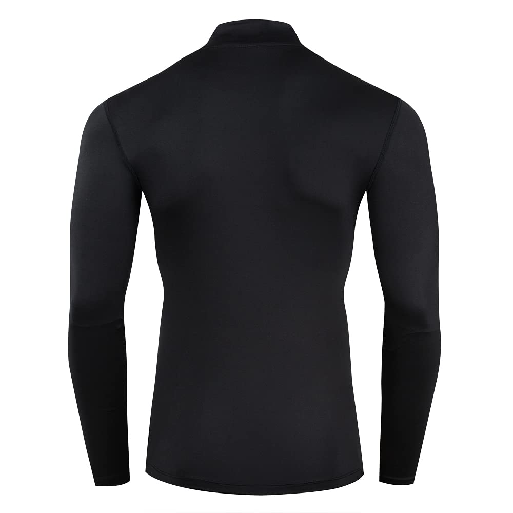 Men's Sports Shirts 1/4 Zip Long Sleeve Running Workout Pullover Compression Tops (Black, Large)