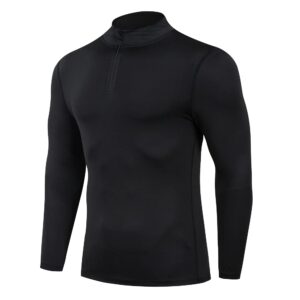 men's sports shirts 1/4 zip long sleeve running workout pullover compression tops (black, large)