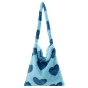 fluffy tote bag y2k fuzzy hobo bag purse plush furry aesthetic shoulder bag for autumn winter (blue)