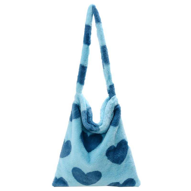 Fluffy Tote Bag Y2K Fuzzy Hobo Bag Purse Plush Furry Aesthetic Shoulder Bag for Autumn Winter (Blue)