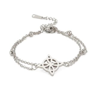 Witches Knot Bracelet For Women Stainless Steel Celtic Knot Wiccan Symbol Layered Bracelet Unique Charm Adjustable Double Layer Bracelet Jewelry Gifts (silver 1, Stainless Steel)