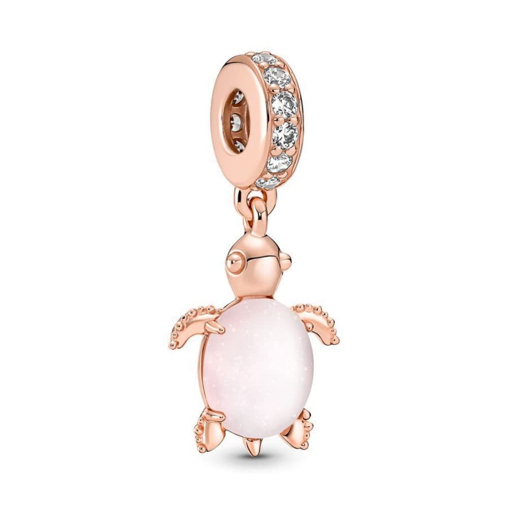 Ouroyea Murano Glass Rose Gold Pink Sea Turtle Dangle Charm 925 Sterling Silver Pendant,Jewelry Beads Gifts for Women Bracelet&Necklace