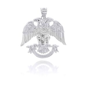 Solid .925 Sterling Silver Scottish Rite Double Headed Eagle Masonic Freemason Square & Compass Pendant