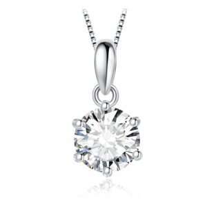 JewelryPalace Round 8mm 2ct Moissanite Solitaire Pendant Necklace for Women, Classic Simulated Diamond 925 Sterling Silver 14k White Gold Plated Necklaces for Her VVS D-F, 18 Inch Box chain