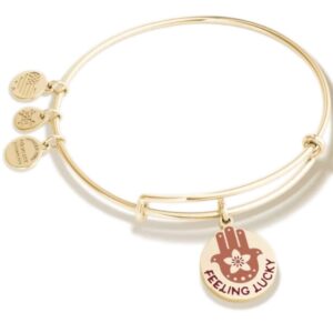 Alex and Ani Connections Expandable Bangle for Women, Feeling Lucky Charm, Shiny Gold Finish, 2 to 3.5 in