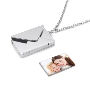 Personalized Envelope Necklace Custom Photo Necklace Collar Chain Pendant Envelope Locket Necklace Engraved Name Jewelry Silver Color