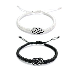 fuqimanman2020 2 pcs matching red black string infinity love bracelets adjustable couple good luck knot bracelet woven thread string peace protection bracelet for women men-black white