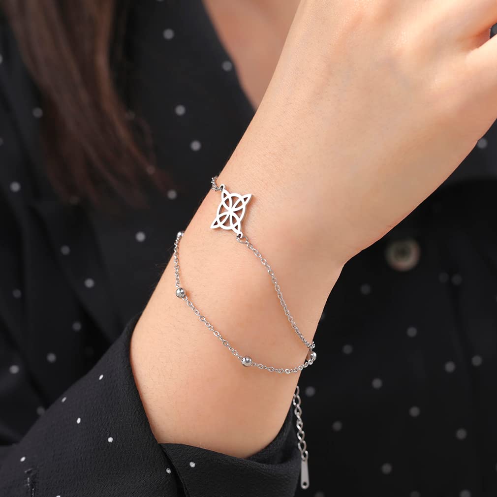 Witches Knot Bracelet For Women Stainless Steel Celtic Knot Wiccan Symbol Layered Bracelet Unique Charm Adjustable Double Layer Bracelet Jewelry Gifts (silver 1, Stainless Steel)