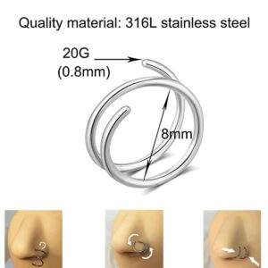 YCL&TXL Double Hoop Nose Ring for Women Surgical Steel Spiral Nose Ring Hoop for Women Nose Piercing Jewelry 8mm (Black,silver)