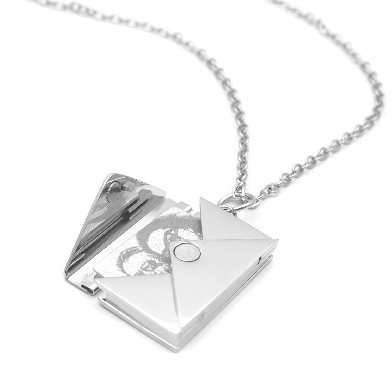 Personalized Envelope Necklace Custom Photo Necklace Collar Chain Pendant Envelope Locket Necklace Engraved Name Jewelry Silver Color