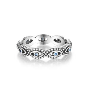 NARMO Evil Eye Rings for Women 925 Sterling Silver Ring Stackable Finger Ring Turkish Blue Eye Lucky Jewelry Gifts (8)