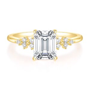 tigrade 3ct engagement ring for women emerald cut cubic zirconia promise ring 14k gold plated cz eternity wedding band size 3-11, gold, size 7