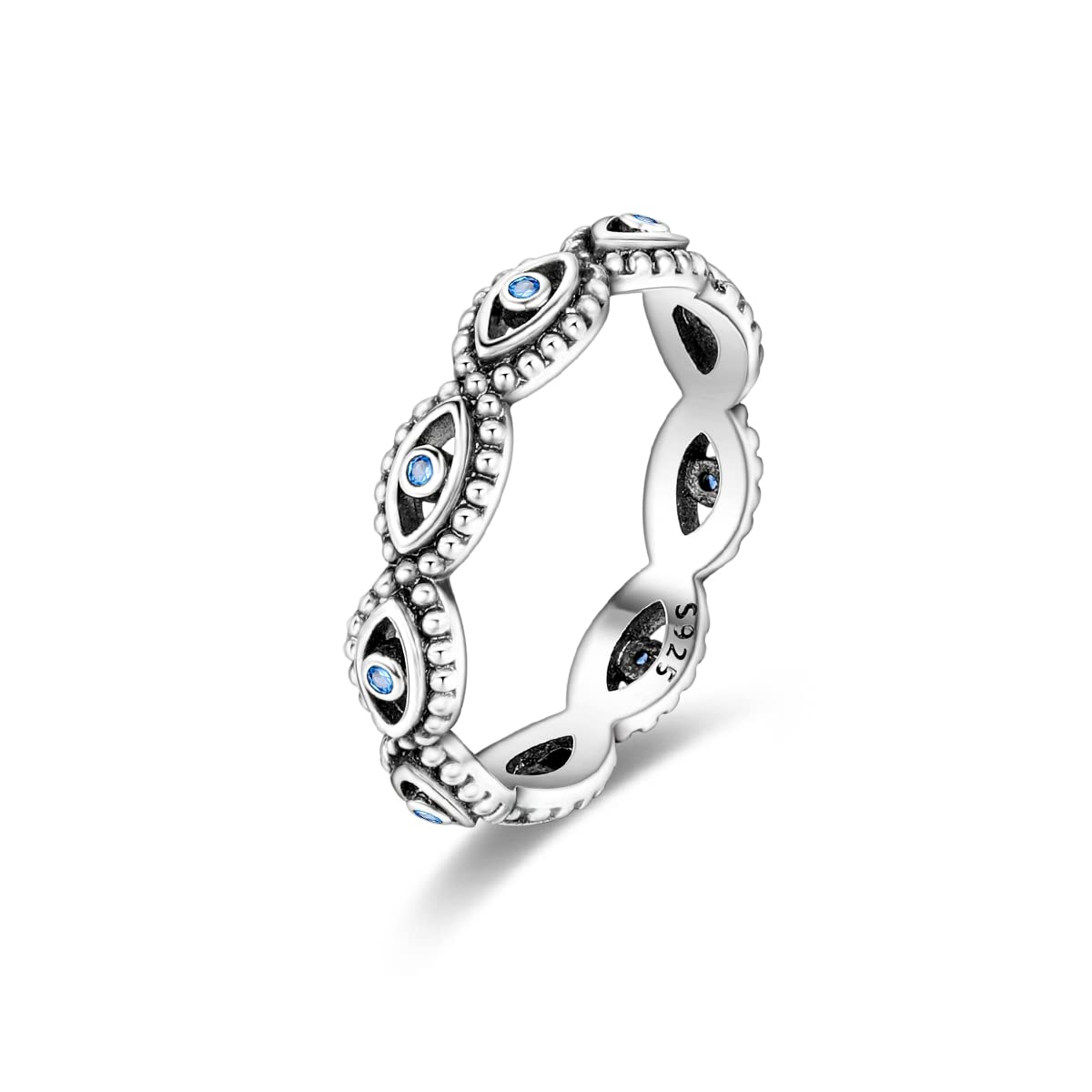 NARMO Evil Eye Rings for Women 925 Sterling Silver Ring Stackable Finger Ring Turkish Blue Eye Lucky Jewelry Gifts (8)