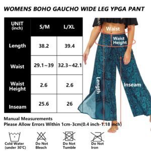 Lu's Chic Women's Boho Gaucho Pants Wide Leg Harem Yoga Flowy Bohemian Side Split Palazzo Lounge Casual Printed Slitted Slits Beach Summer Navy Floral Pant Patterned1 Small-Medium