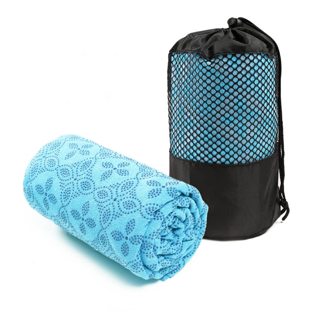 POKIVIR - Yoga Towel, Hot Yoga Mat Towel - Sweat Absorbing Non-Slip for Hot Yoga, Pilates and Workout, 24x72 inches with Upgraded Clover-Shaped Grip Dots (Light Blue)