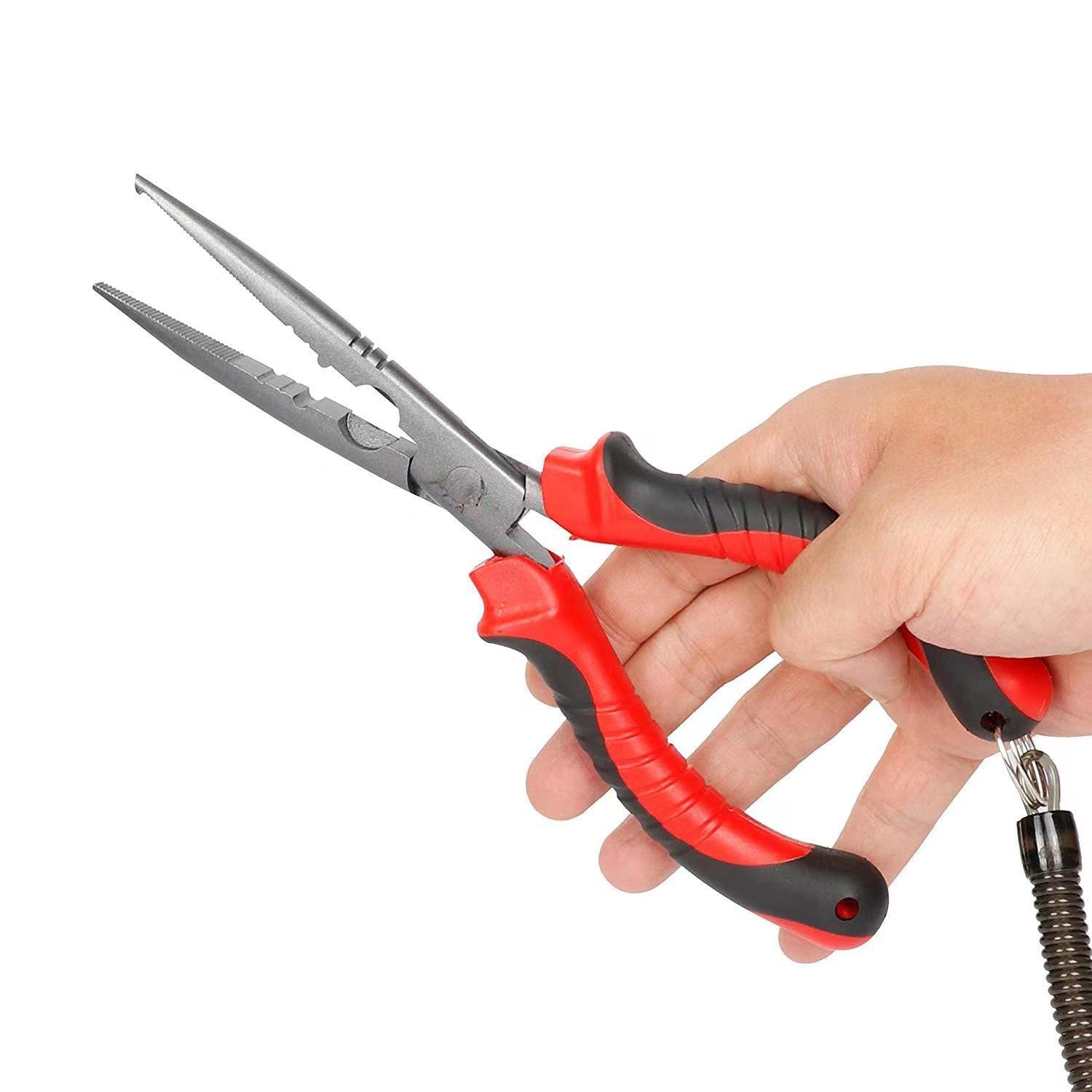 Fishing Pliers Lip Grip, Carbon steel Hook Removers Pliers, Multi-Function Fishing Tools (7" Red Long tip Nose)