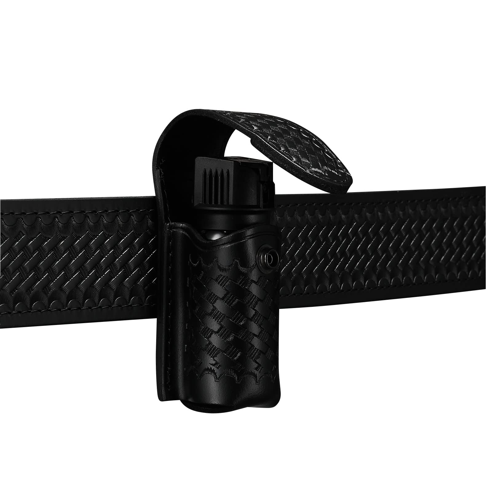 Mace Pepper Spray Holder Black Leather, Hidden Snap Basketweave Belt Pouch MK III, Fits up to 2 oz