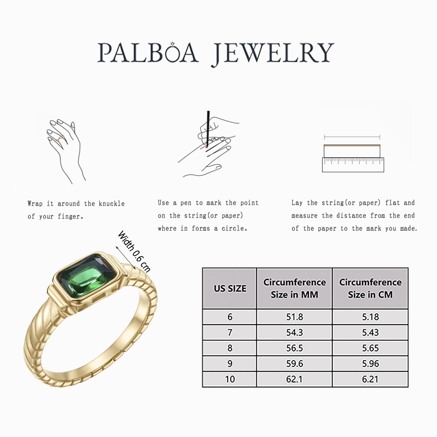 PALBOA Gold Emerald Rings Gold Rings for Women Dainty Green Rings Cut Emerald Gemstones CZ Non Tarnish Gold Rings 14K Gold Plated Rings for Women Band Size 8