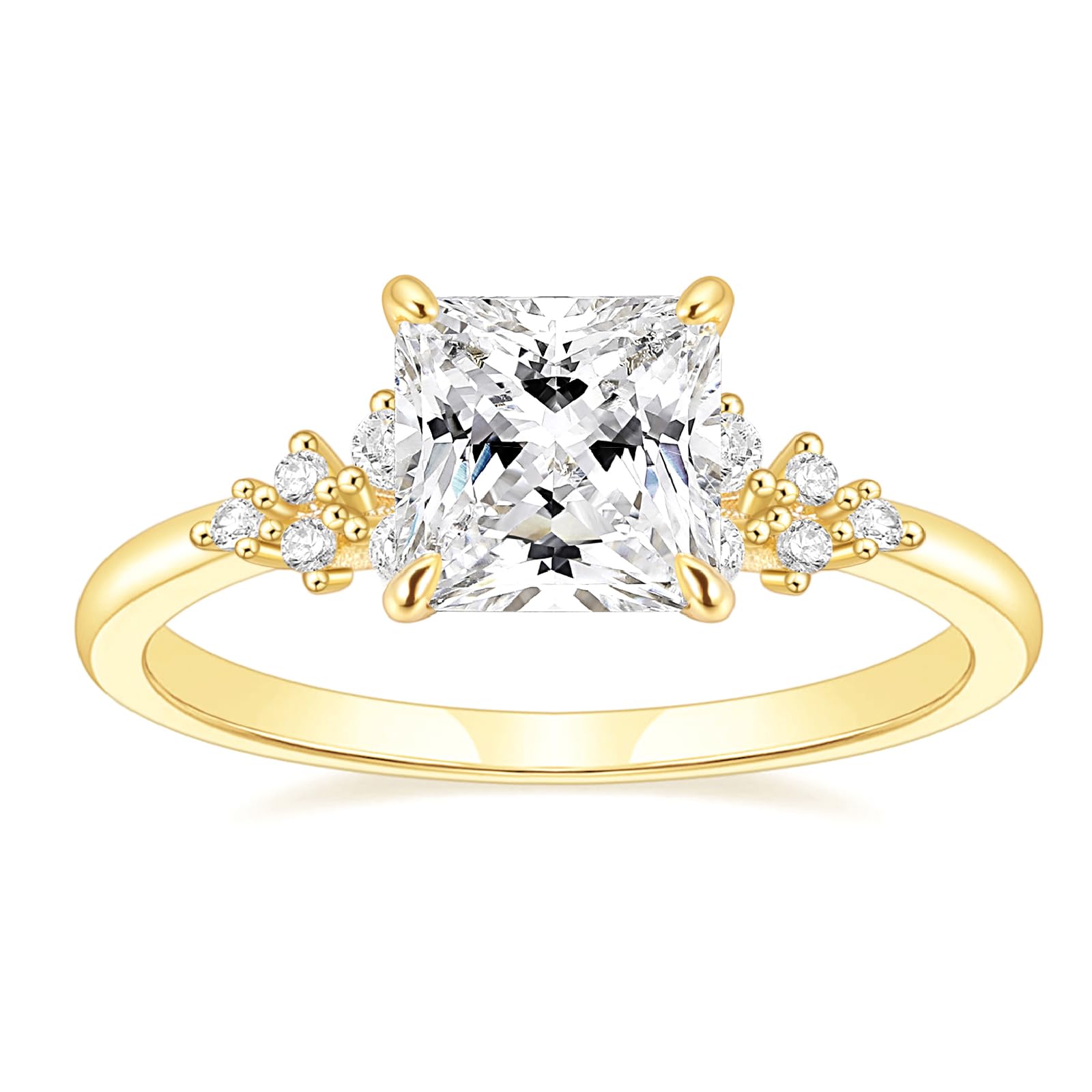 TIGRADE 2.5CT Engagement Ring for Women Princess Cut Cubic Zirconia Promise Ring 14K Gold Plated CZ Eternity Wedding Band Size 4-10,Gold, Size 6.5