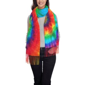 FATTTYCY Spiral Rainbow Tie Dye Soft Blanket Scarf Long Warm Shawl Wraps Cashmere Fringe Scarfs For Women