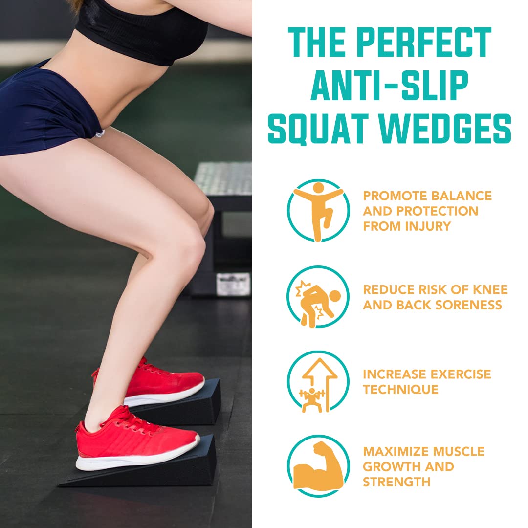 Squat Wedge Block (Box of 3) - Knees Over Toes Epp Foam Blocks - Non-Slip Calf Raise Block - Adjustable Slant Board for Squats - Squat wedges for Yoga & Stretching - Calf Exercise Equipment