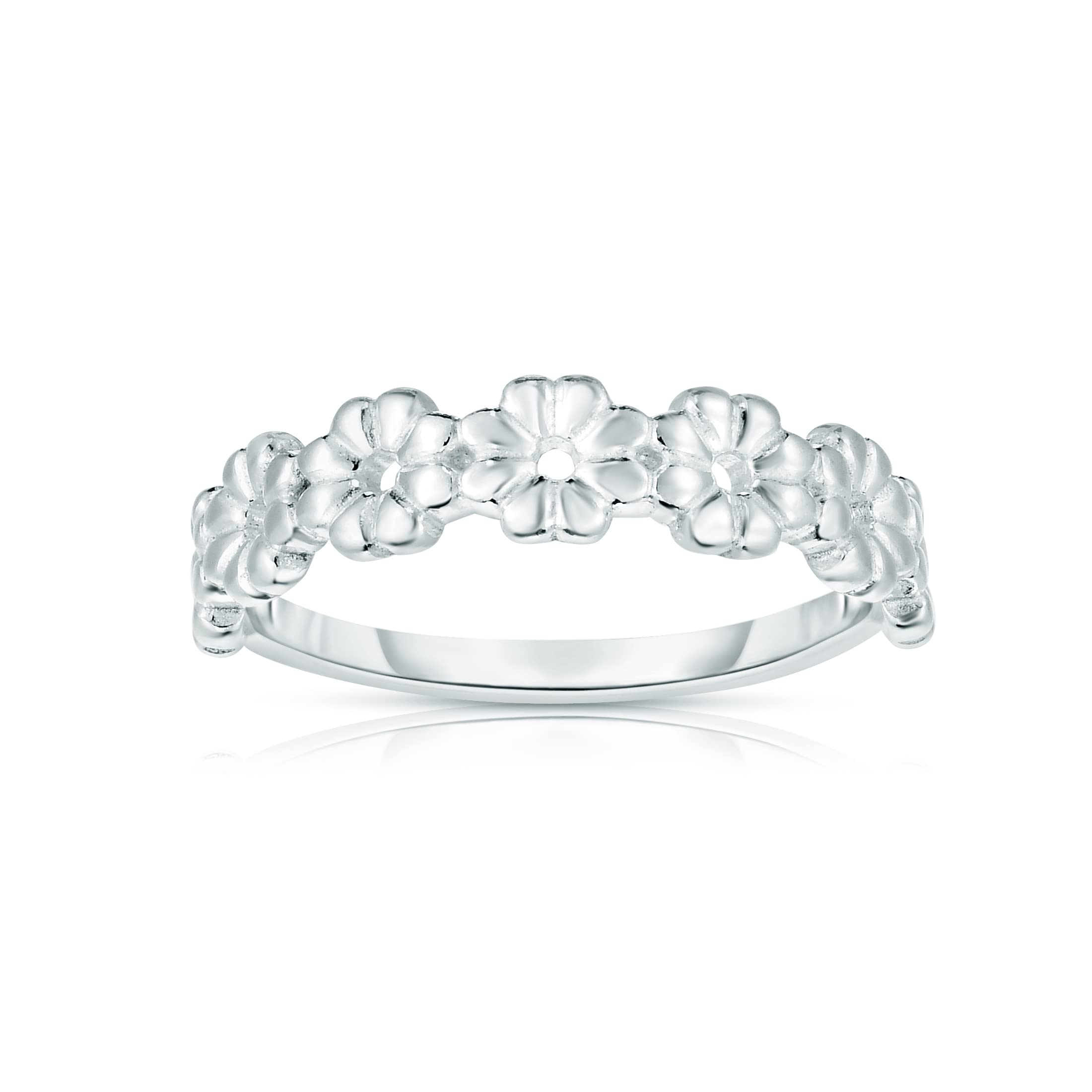 Savlano 925 Sterling Silver Daisy Flower Stackable Ring Band for Women - Made in Italy Comes With a Gift Box (9)