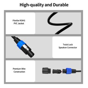 Wdpqyy 2-Pack 10 Feet Audio Speakon to Speakon Cable, Professional 12AWG Guage Wire Audio Speaker Cable with Twist Lock