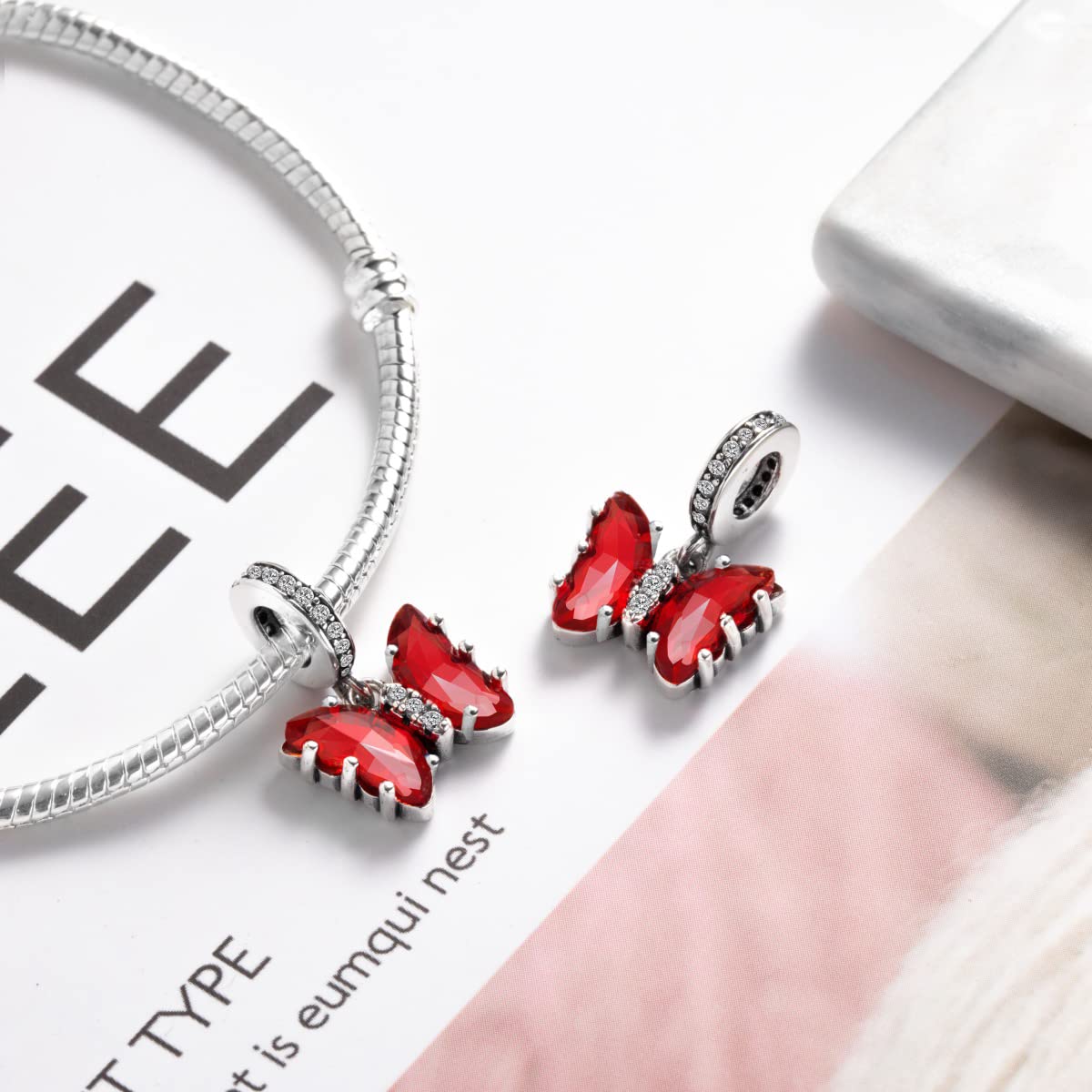 Butterfly Charms for Bracelets, 925 Sterling Silver White Butterfly Dangle Charms for Charm Bracelets and Necklaces with 5A CZ, Birthday Mothers Valentines Day Jewelry Gifts for Women