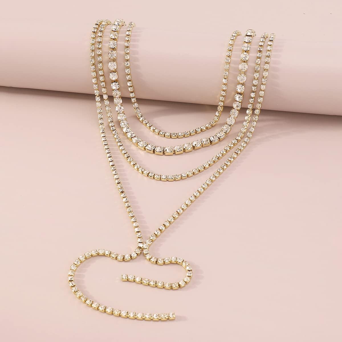 Chargances Boho Layered Rhinestone Choker Necklace Gold Crystal Long Choker Necklaces Fashion Sexy Body Costume Accessories for Women and Girls (Gold)