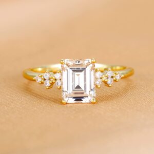 TIGRADE 3CT Engagement Ring for Women Emerald Cut Cubic Zirconia Promise Ring 14K Gold Plated CZ Eternity Wedding Band Size 3-11, Gold, Size 7