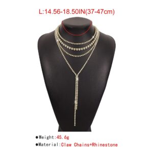 Chargances Boho Layered Rhinestone Choker Necklace Gold Crystal Long Choker Necklaces Fashion Sexy Body Costume Accessories for Women and Girls (Gold)