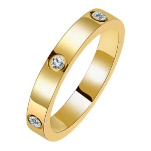 KARCCI Love Friendship Ring 18K Gold Plated Silver with Cubic Zirconia Stones Stainless Steel Promise Ring Wedding Band Jewelry Birthday for Lover Women Fashion Men (Gold, 8)