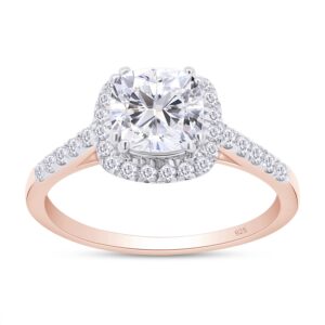 savearth diamonds 14k rose gold over 925 sterling silver center 1ct 6x6mm g-h-i color cathedral set cushion cut lab created moissanite diamond halo engagement ring (vvs1 clarity, 1.00 ctw) size-7.5