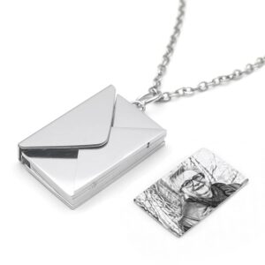 Personalized Envelope Necklace Custom Photo Necklace Collar Chain Pendant Envelope Locket Necklace Engraved Name Jewelry Silver Color