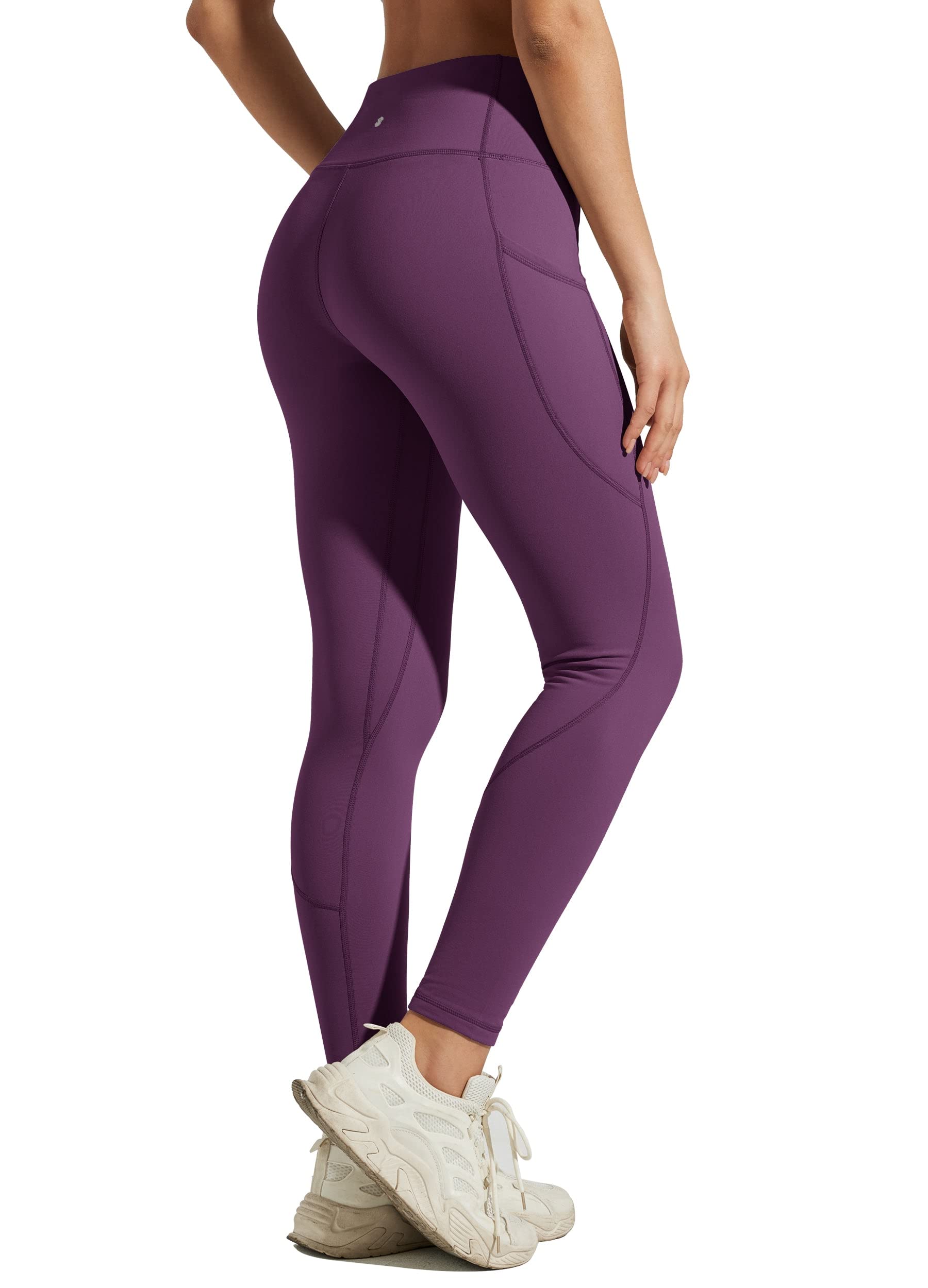 Willit Women's Fleece Lined Leggings High Waisted Winter Thermal Yoga Running Pants with Pockets Purple M