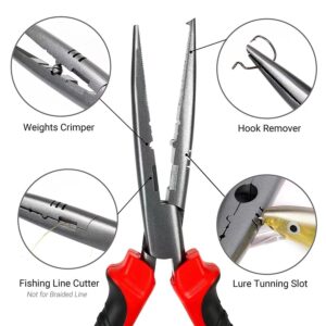 Fishing Pliers Lip Grip, Carbon steel Hook Removers Pliers, Multi-Function Fishing Tools (7" Red Long tip Nose)