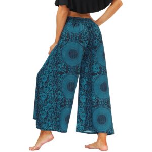 Lu's Chic Women's Boho Gaucho Pants Wide Leg Harem Yoga Flowy Bohemian Side Split Palazzo Lounge Casual Printed Slitted Slits Beach Summer Navy Floral Pant Patterned1 Small-Medium