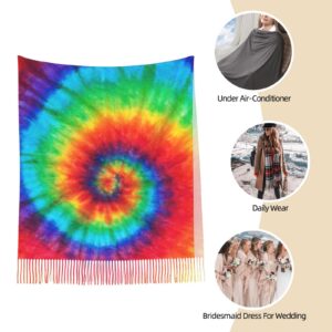 FATTTYCY Spiral Rainbow Tie Dye Soft Blanket Scarf Long Warm Shawl Wraps Cashmere Fringe Scarfs For Women